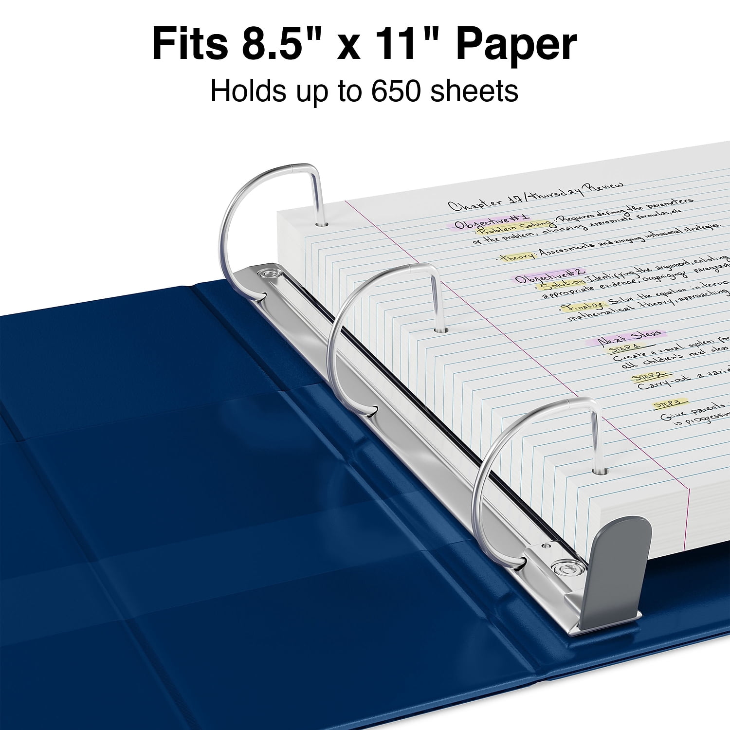 Staples Heavy Duty 3" 3-Ring View Binder with D-Rings and Four Interior Pockets Navy Blue  2/Pack