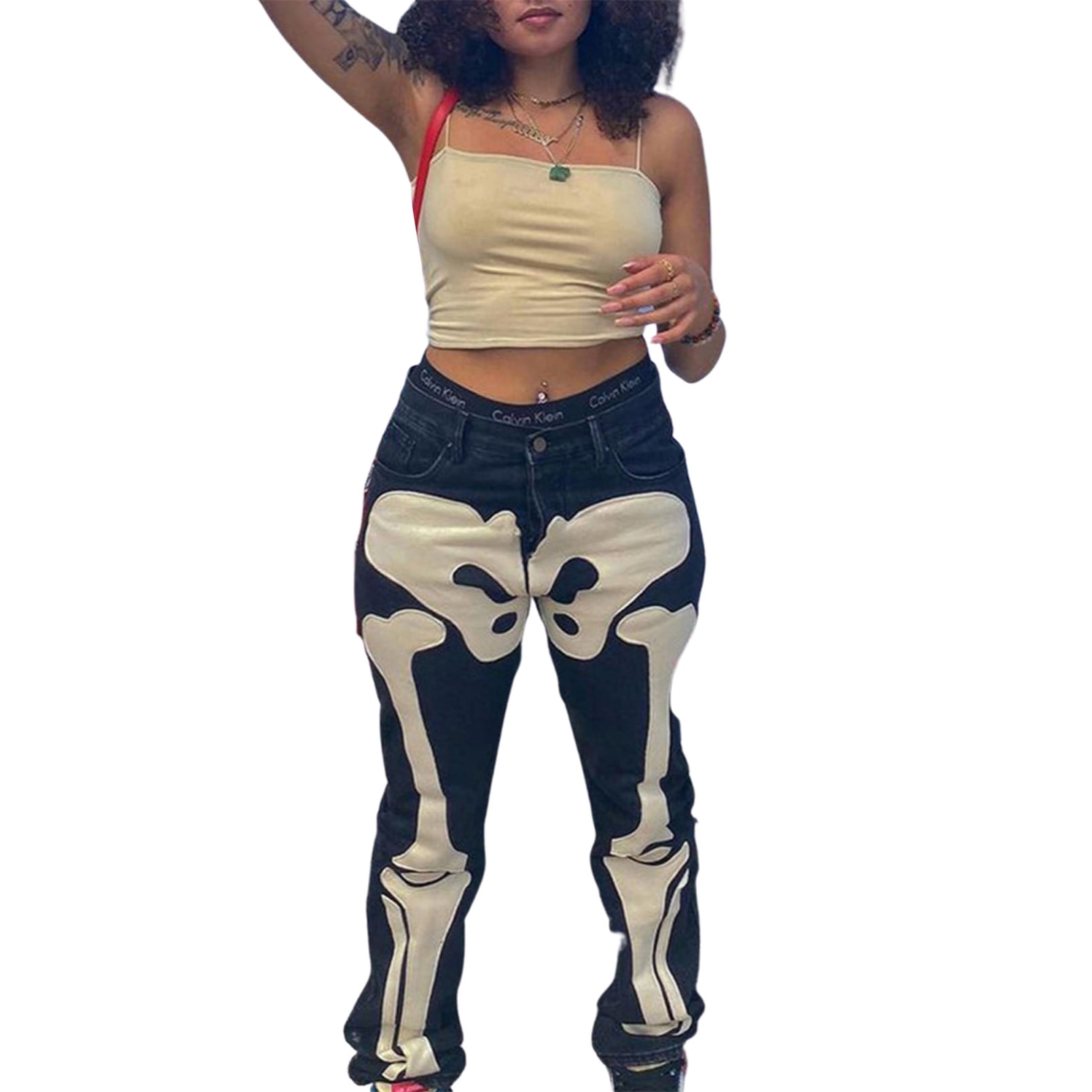 Women Halloween Skeleton Skull Denim 