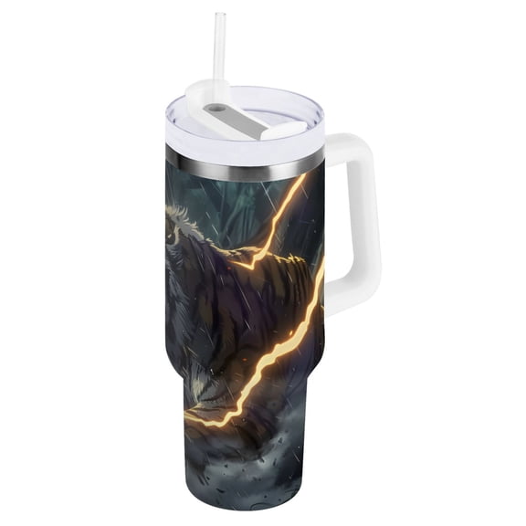Ryvnso 30 oz Tumbler with Handle and Straw Insulated Stainless Steel Travel Mug with Lid Tiger at Forest