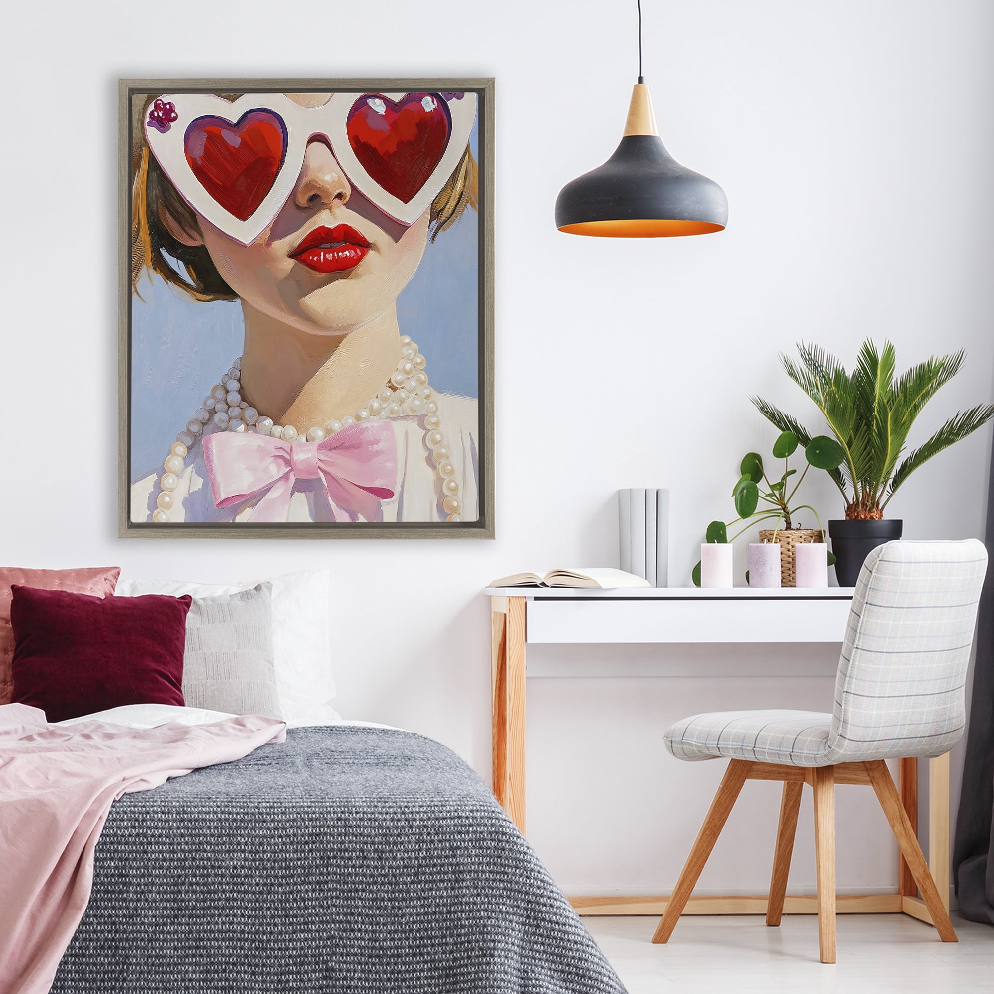 Stupell Industries Romantic Red Heart Glasses Brown Framed Floater Canvas Wall Art, design by The Prints Vibe