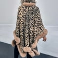 thumbnail image 4 of Women Leopard Print Knit Shawl Cardigans Open Front Faux Fur Trim Layers Poncho Cape Evening Wraps Sweater Coats, 4 of 6