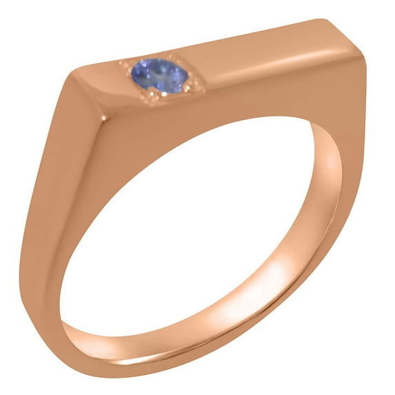 LBG British Made Classic Solid 9k Rose Gold Natural Tanzanite Mens Band Ring - 33 size options - Size 5.25