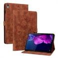 thumbnail image 2 of FJLBDE Case for Lenovo Tab P11 11.0 Inch TB-J606F, Embossed Flower PU Leather Flip Wallet Folio Stand Cover, Brown, 2 of 7