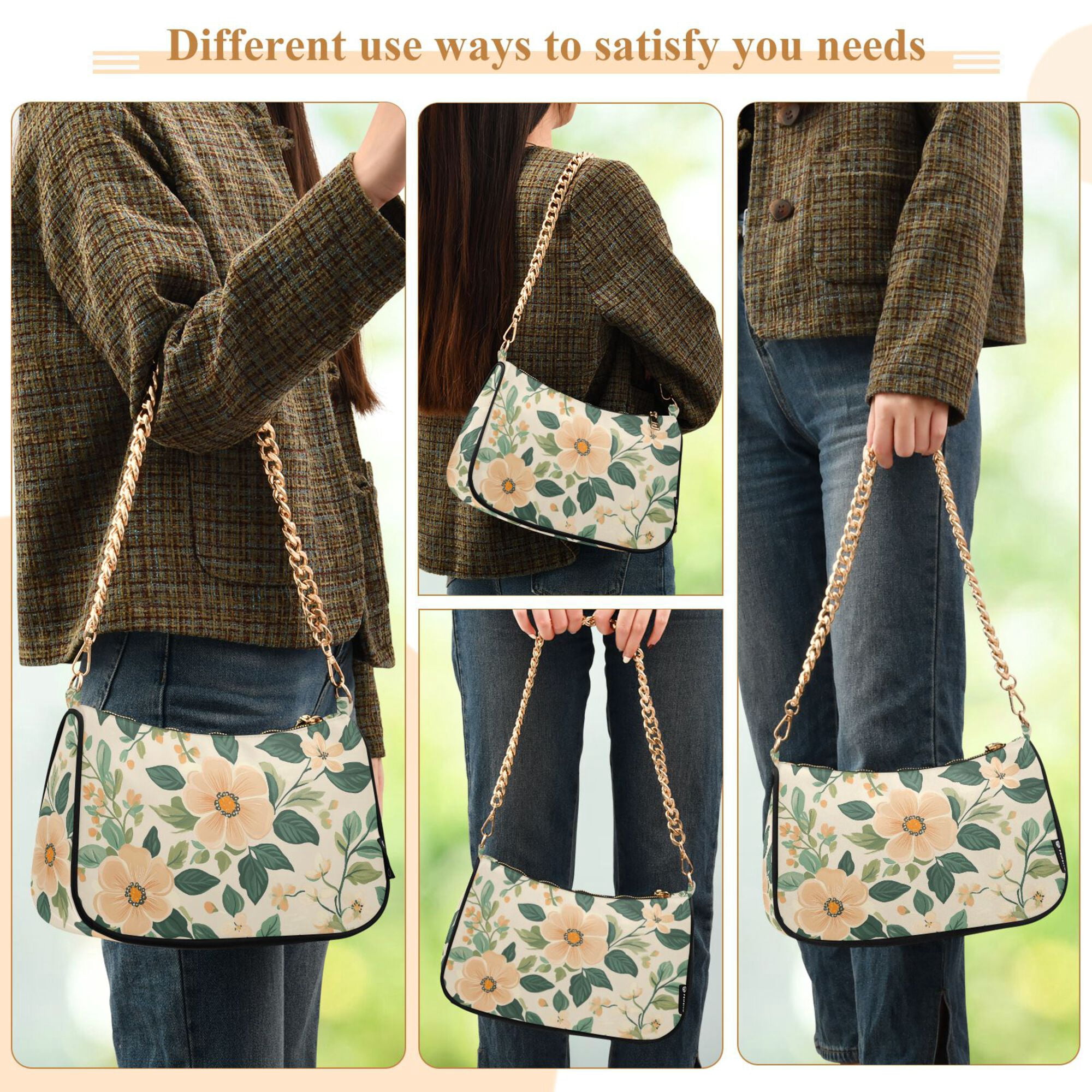 FORMRS Womens Shoulder Bag with Chain Strap Clutch Purse Cute Tote Handbag, Floral Design