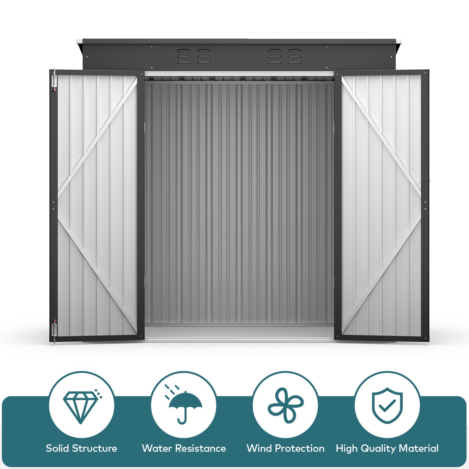 Storage Shed, Lofka 6x4 FT Outdoor Metal Shed, Lockable Double Doors Garden Tool Shed for Bike, Lawn Mower Storage, Waterproof Galvanized Steel, Grey
