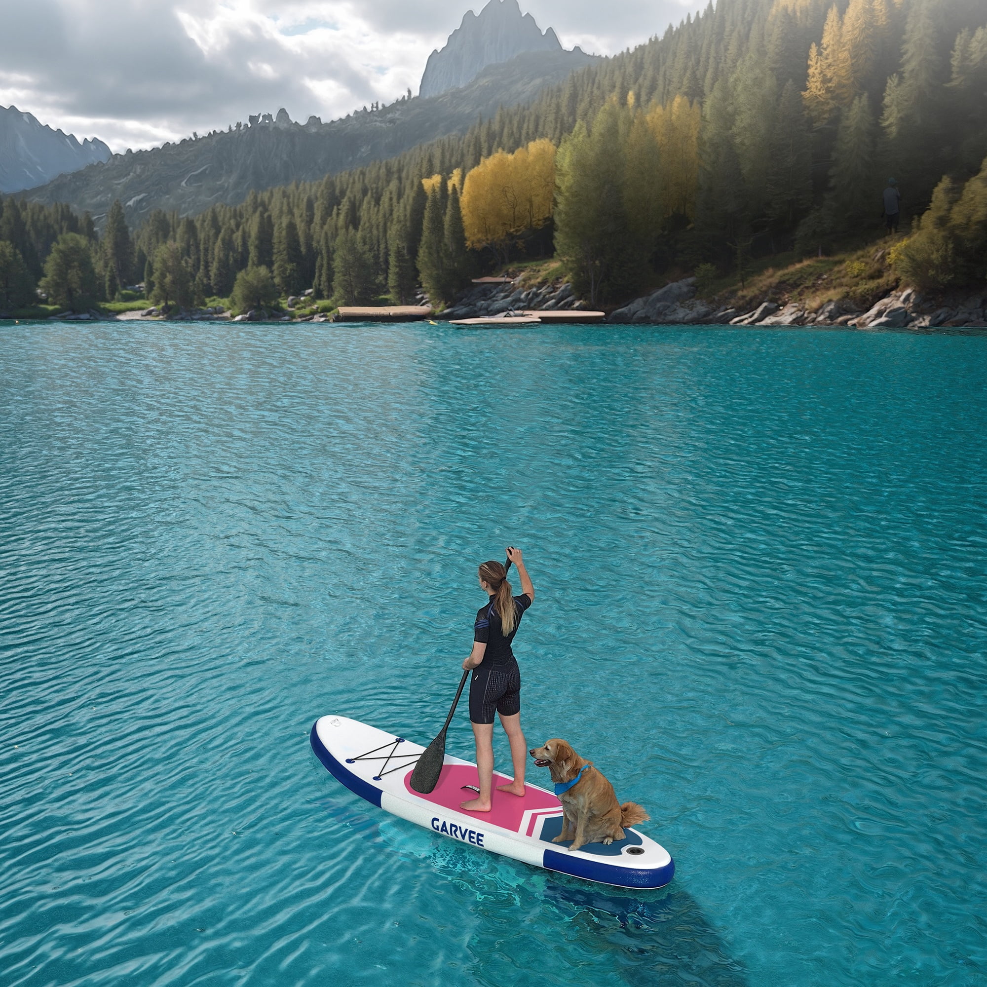 Garvee Inflatable Stand-up Paddle Board, 10.6' x 32'' x 6'', with Camera Mount, Rose Red