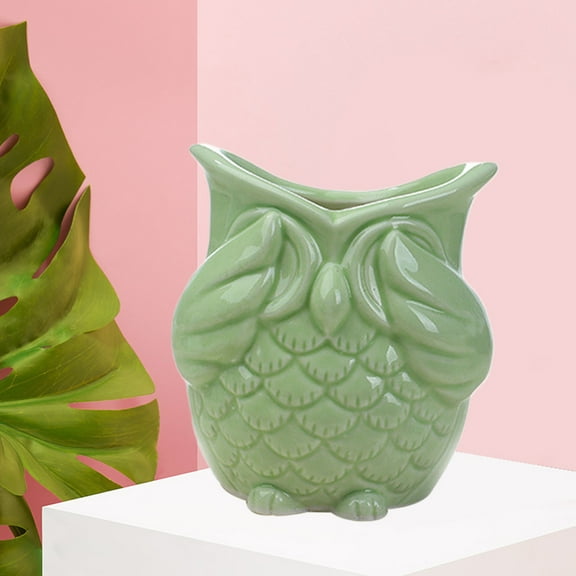 Toddmomy Owl Design Ceramic Plant Pot for Succulents and Cacti Perfect for Home Decoration Green Color