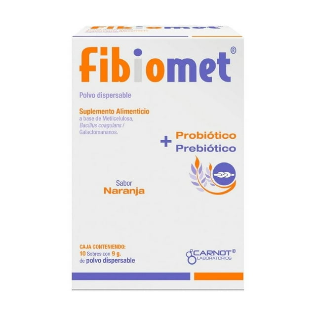 Suplemento alimenticio Fibiomet sabor naranja 10 sobres con 9 g c/u de polvo dispersable