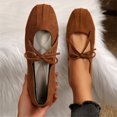 thumbnail image 3 of EKVAHL Women's Lace‑Up Ballet Flats, Bow Detail Mary Jane Shoes, Soft Sole All Season Casual Walking Flats Brown, 3 of 6