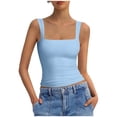 thumbnail image 2 of Vmvidoty Summer Women Tank Top Square Neck Sleeveless Basic Tight T Shirts Light Blue XL, 2 of 5