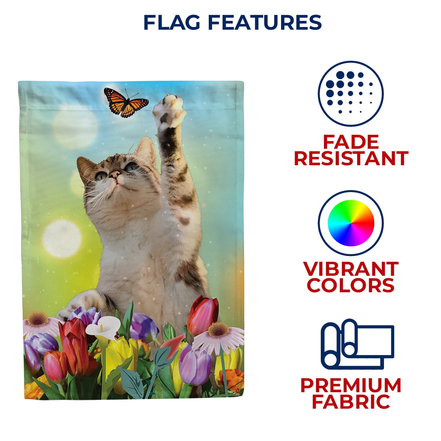 America Forever Spring Kitty House Flag 28 x 40 inches Double Sided Cute Cat, Butterly, Summer Flowers, Daisy, Tulip - Seasonal Yard Lawn Outdoor Decorative Tabby Cat House Flag