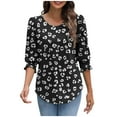 thumbnail image 2 of Dasayo Tops for Women 2025 3/4 Sleeve Dressy Smocked Leopard Print Curved Hem Blouses Women's Blouses and T Shirts L, 2 of 6