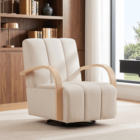 Gewnee Accent Chair, 360°Swivel Upholstered Reading Chair,Modern Armchair for Living Room, Bedroom & Home Office, Beige(Velvet)