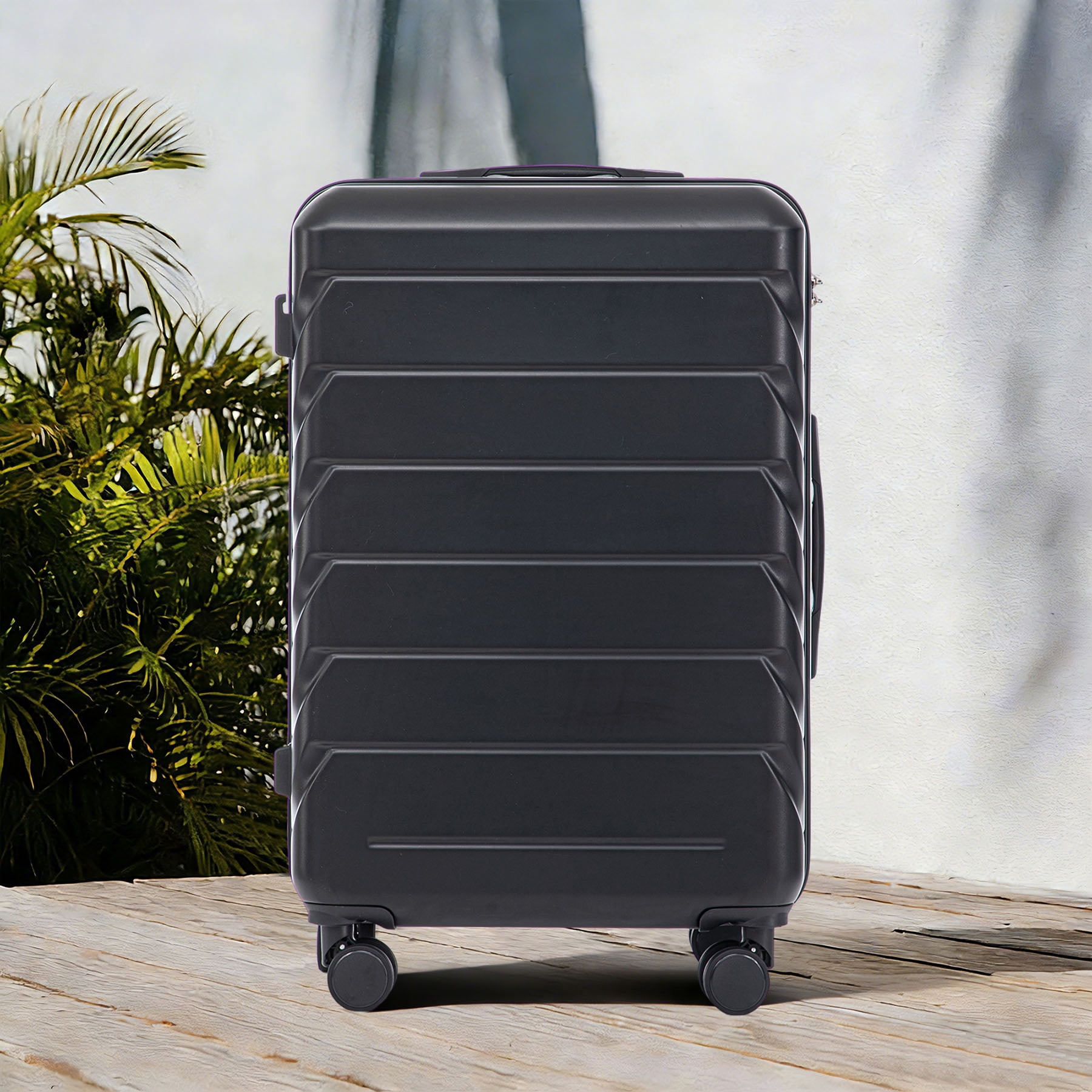 S-HOME 28 Inch Scratch Resistant ABS Hard Shell Checked Luggage With Four Multi-Directional Wheels And Combination Lock, Black