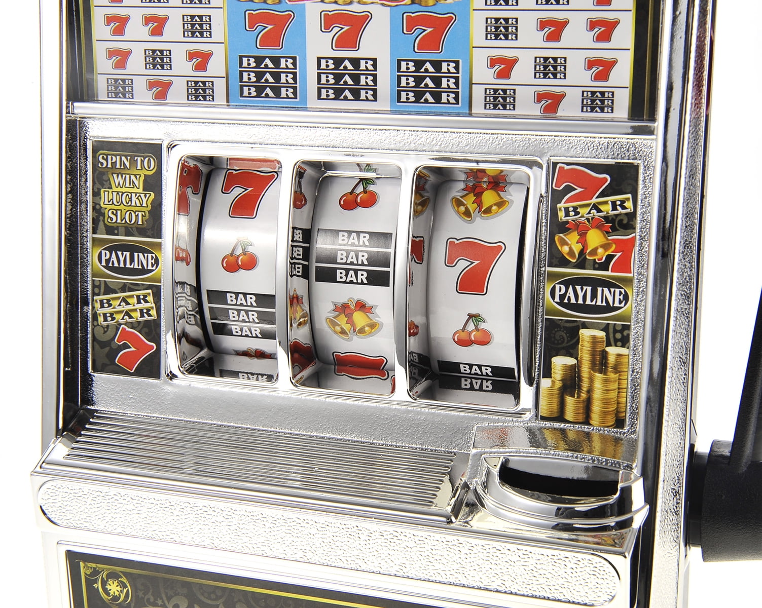 Trademark Burning 7s Slot Machine Bank with Spinning Reels 