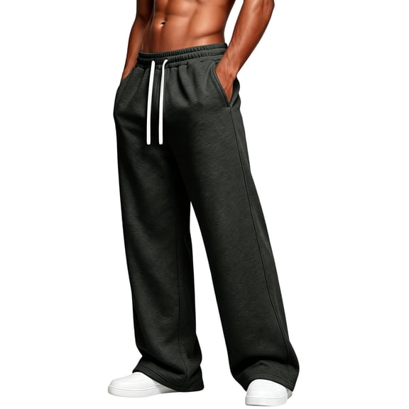Delconic Mens Fleece Lined Sweatpants Loose Fit Straight Leg Long Pants with Drawstring Elastic Waist Casual Solid Lounge Trousers Dark Gray 2XL