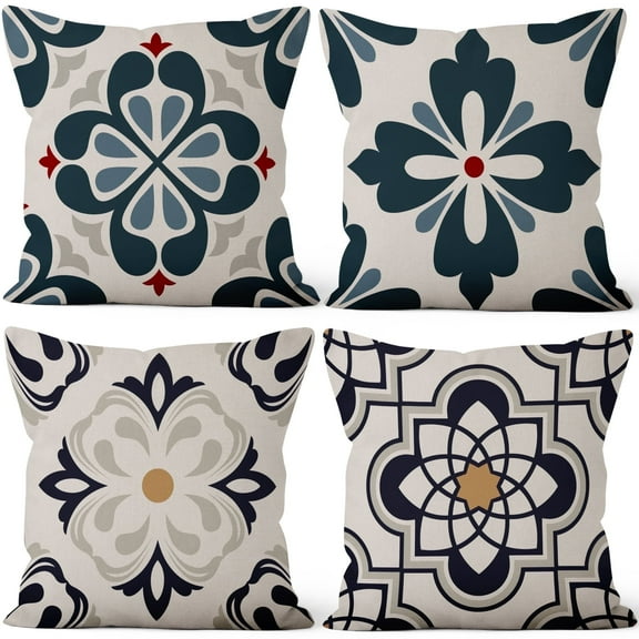 Black and White Couch Pillow Covers Outdoor Modern Geometry Linen Pillowcase for Living Room Bedroom Decor,18x18,Set of 4