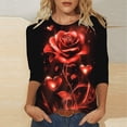 thumbnail image 2 of Htigea Womens 3/4 Sleeve Crewneck Shirts Romantic Rose Printed T-Shirts Valentine's Day Pullover Tops Casual Loose Tees Tunic Blouses 04#Multicolor,L, 2 of 5