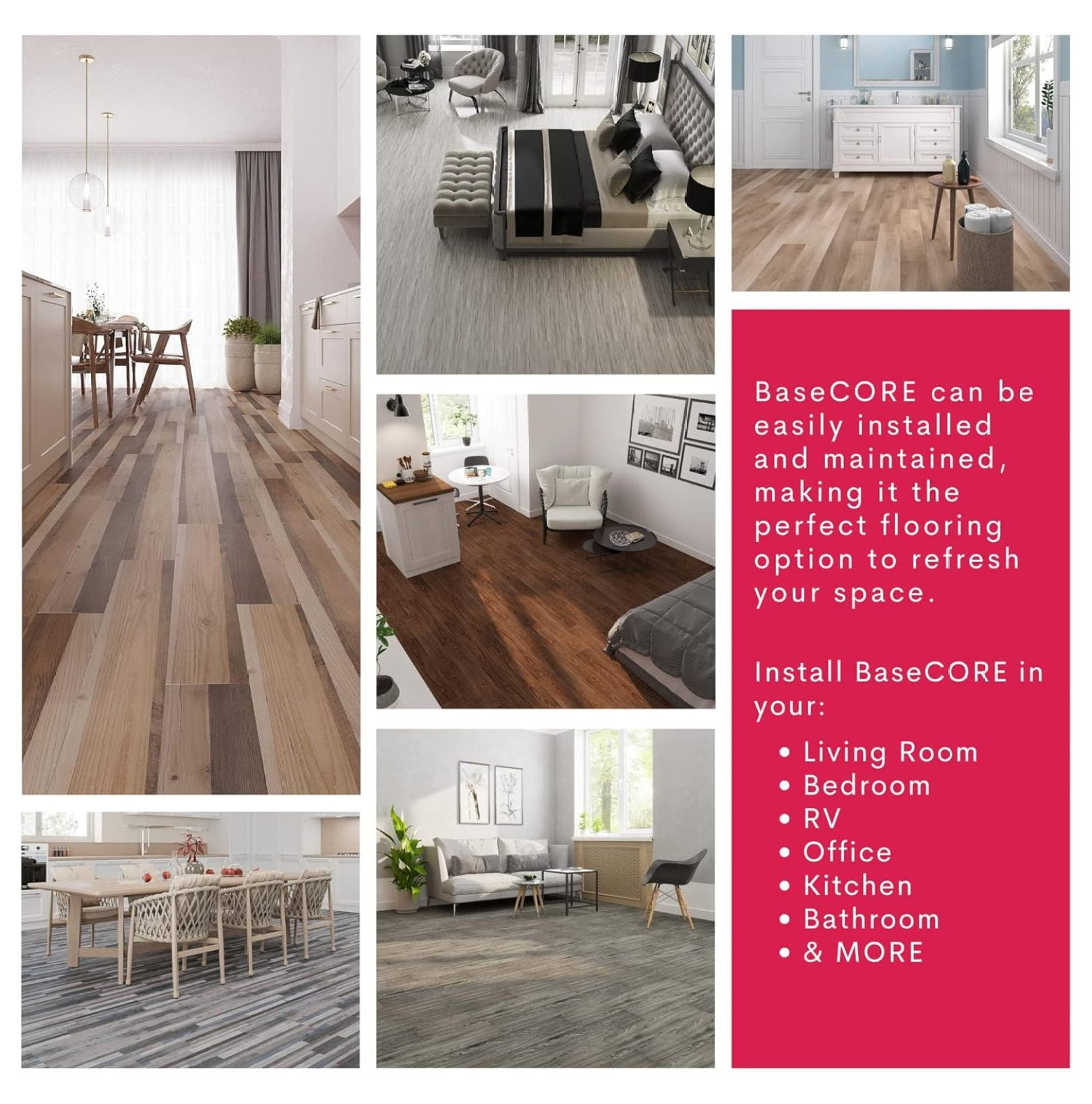 Luxury Vinyl Flooring Tiles | Peel and Stick Floor Tile for DIY Installation | 12 Wood Look Planks | Nero | BaseCore | 18 Sq. Feet