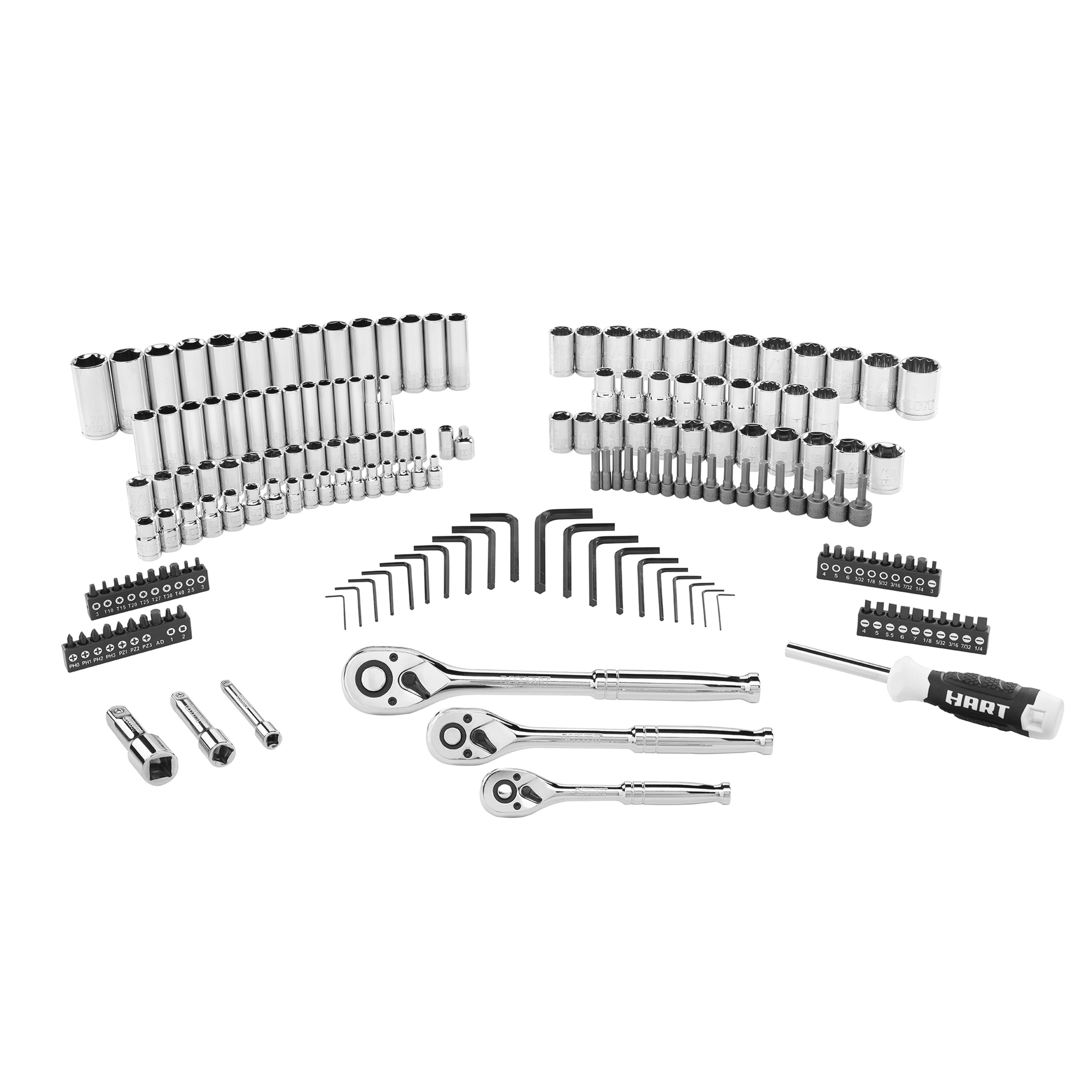 HART Multiple Drive 180-Piece Mechanics Tool Set, Chrome
