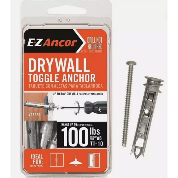 Dixie / Itw Brands E-Z Ancor Toggle Lock Self-Drilling Drywall Anchor, 100 lb, 10 Pack