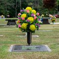 thumbnail image 2 of Sympathy Silks Artificial Cemetery Flowers – Realistic Vibrant Roses, Outdoor Grave Decorations - Non-Bleed Colors, and Easy Fit - 1 Blue Mum and Yellow Rose Bouquet, 2 of 13