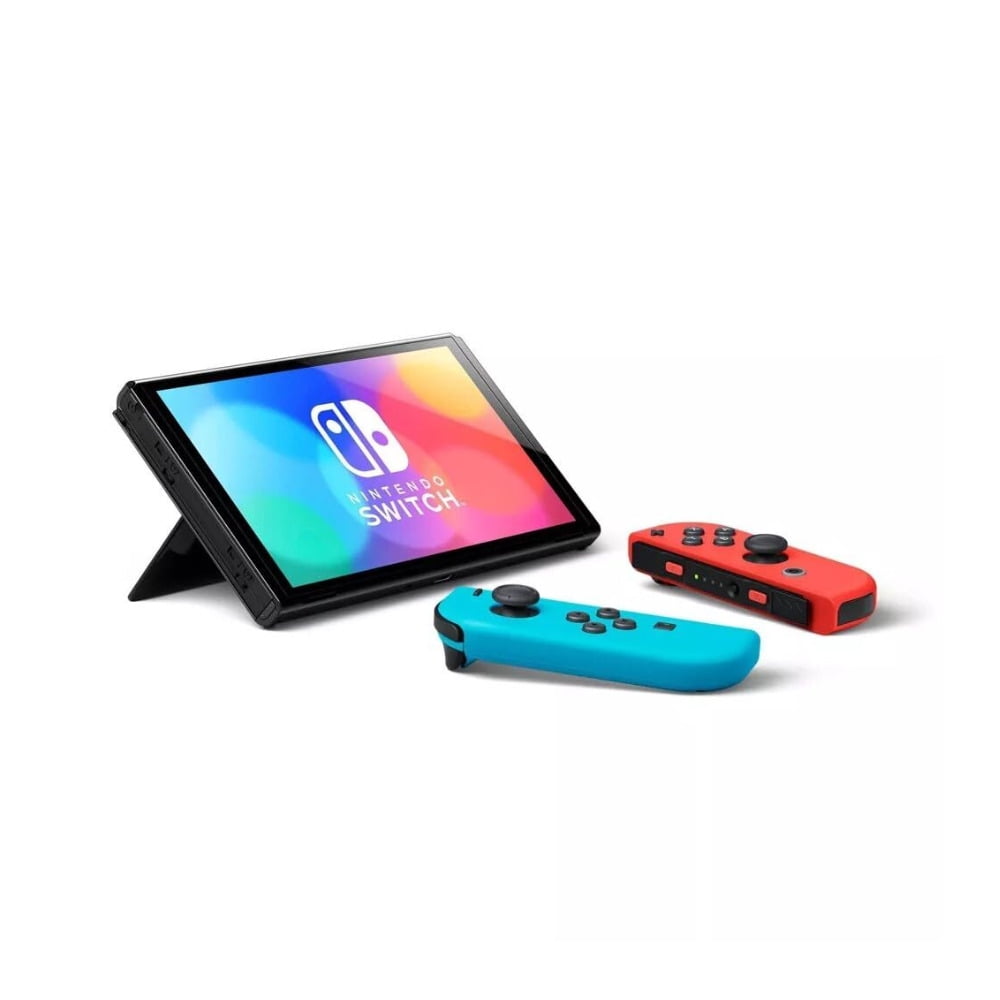 Restored Nintendo Switch Vibrant OLED Display with Hybrid Play Modes (Neon Red & Neon Blue Joy-Con, Refurbished)