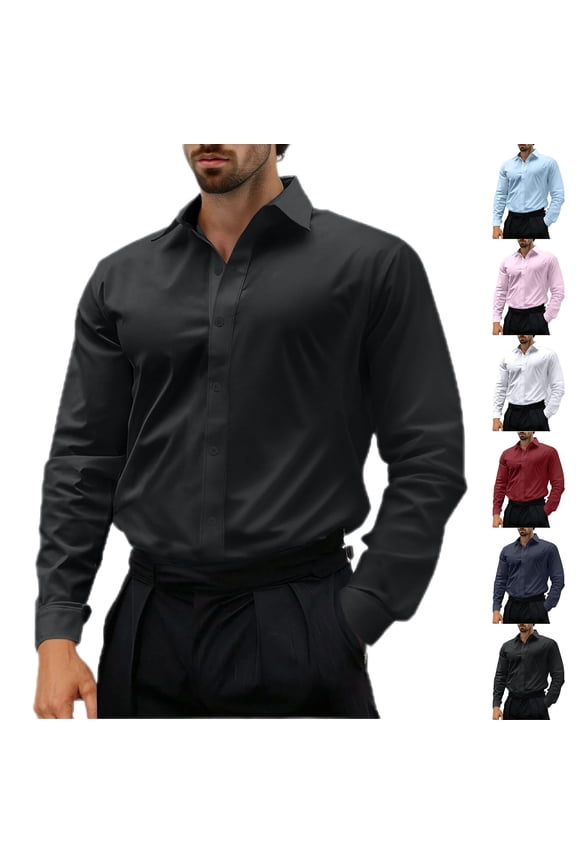 Men's Untucked Oxford Shirts Button Down Dress Shirt Business Casual Long Sleeve Shirts Classic Lapel Collared Tops Lightweight Soft Wrinkle Free Shirt