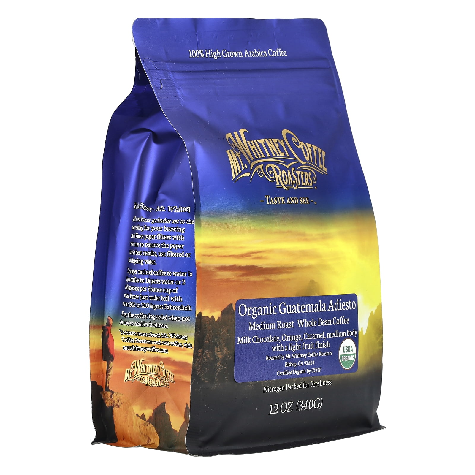 Mt. Whitney Coffee Roasters Organic Guatemala Adiesto, Whole Bean Coffee, Medium Roast, 12 oz (340 g)