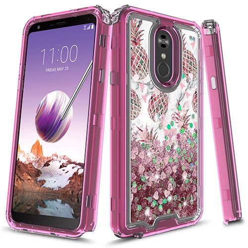LG Stylo 4 Case, LG Stylo 4 Plus case, KAESAR Hybird Graphic Designed Gradient Quicksand Glitter Liquid Floating with Frame Bumper Protective Armor Case for LG Stylo4/Stylo 4  (Marble Pineapple)