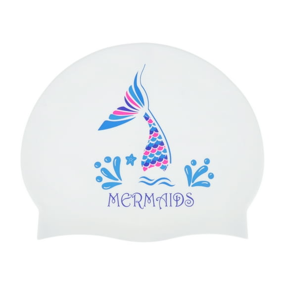 Unique Bargains 1 Pc Waterproof Mermaid Tail Pattern Swim Cap White Blue