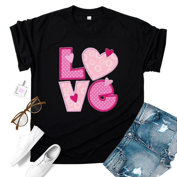 Kayannuo Love Heart Printed Womens Tees Valentine's Day T Shirts for Women Women's Love Printed Short Sleeved T-shirt Top