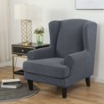 thumbnail image 2 of CJC 2 Piece Knitted Wingback Chair Cover Separated Armchair Cushion Slipcover Jacquard Pattern Furniture Decor, Gray Blue, 2 of 20