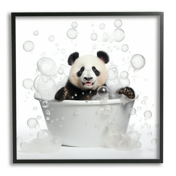 Stupell Industries Panda Bubble Bath Animals & Insects Painting Black Framed Art Print Wall Art, 12 x 12
