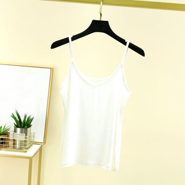 Puntoco Tops sin mangas para mujer Top de verano de moda informal de color sólido con tirantes ajustados y cuello en V para mujer