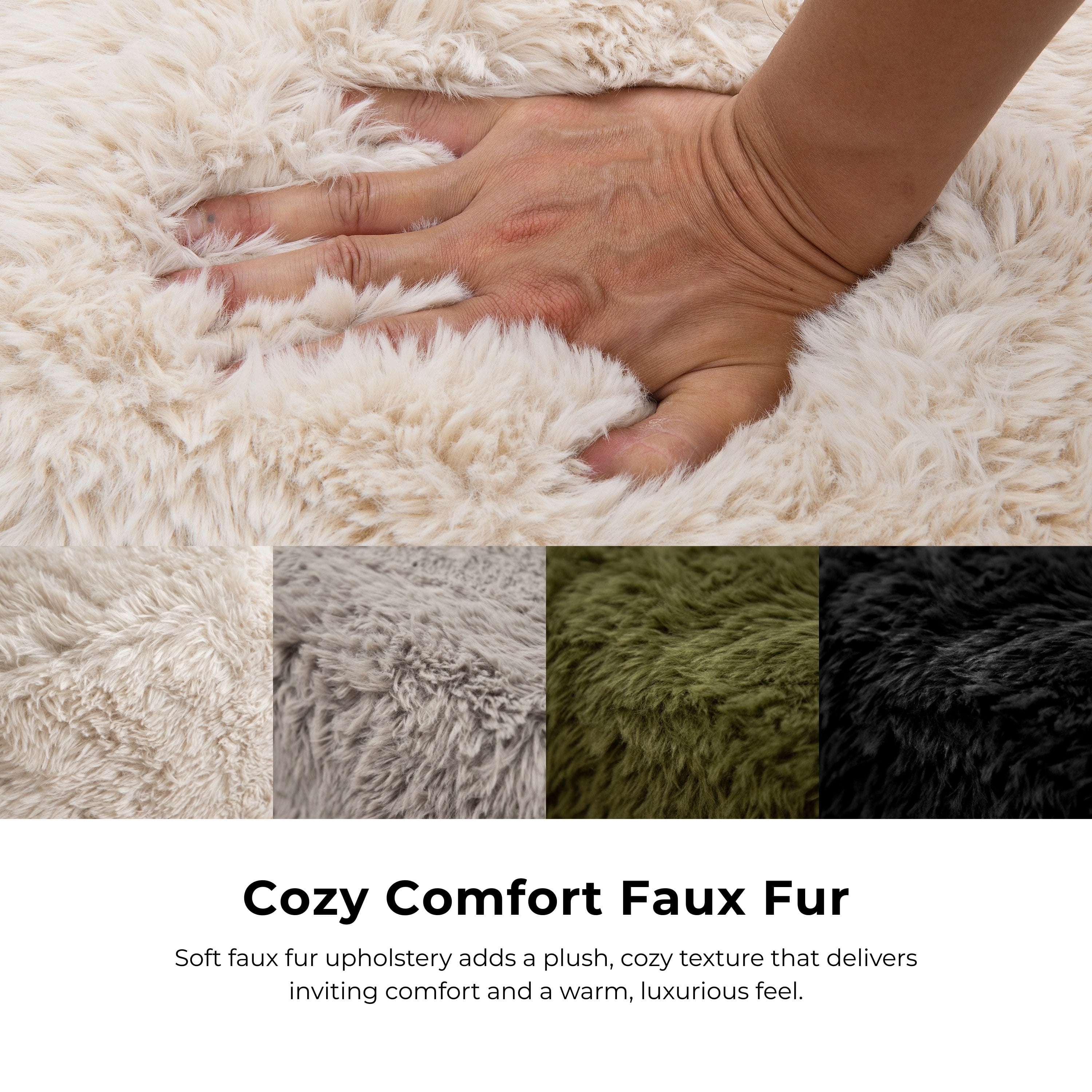 Furniture of America Pom Modern Faux Fur Modular Compressed Corner Chair, Sand Beige