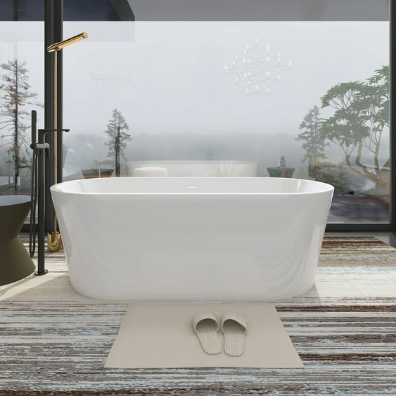 Free Standing Tub 63" Acrylic Freestanding Bathtub Glossy White Soaking Bath Tub with Overflow and Anti-blockage Drain A24 Bathroom Tub