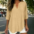 thumbnail image 2 of Tauxra V-Neck Shirt For Women, Linen-Blend Short Sleeve Top with Quarter Sleeves, Casual Solid Color Blouse for Spring and Summer, 2 of 6