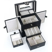 Kendal Jewelry Box for Women, Leather Jewelry Organizer with 2 Drawers and Mirror, Portable Mini Jewelry Case for Necklace, Ring, Jewelry LJC08BK