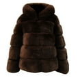 thumbnail image 3 of Women Faux Mink Winter Hooded New Faux Jacket Warm Thick Outerwear with Fox Fur Trim, in Brown, Size L, 3 of 4