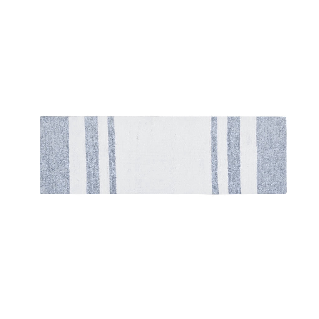 MAYEERTY Medium Pile Cotton Reversible Bathroom Rug, Non-Slip Bath Mat, Blue, 24"W x 72"L