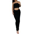 thumbnail image 4 of VISgogo Traje Casual para Mujer, Color Sólido Sin Mangas Sin Espalda Sin Tirantes Tops+Falda Larga Ajustada VISgogo moda, 4 of 9