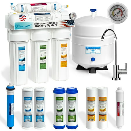 Express Water 5 Stage Undersink Reverse Osmosis System + Pressure Gauge + Extra Filters MODERN RO5MXG