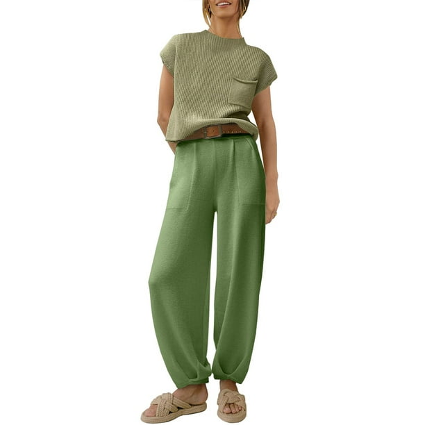 Lucakuins - Conjunto de pantalones para mujer, camiseta de manga corta con cuello redondo y pantalones largos, atuendo de verano Lucakuins moda