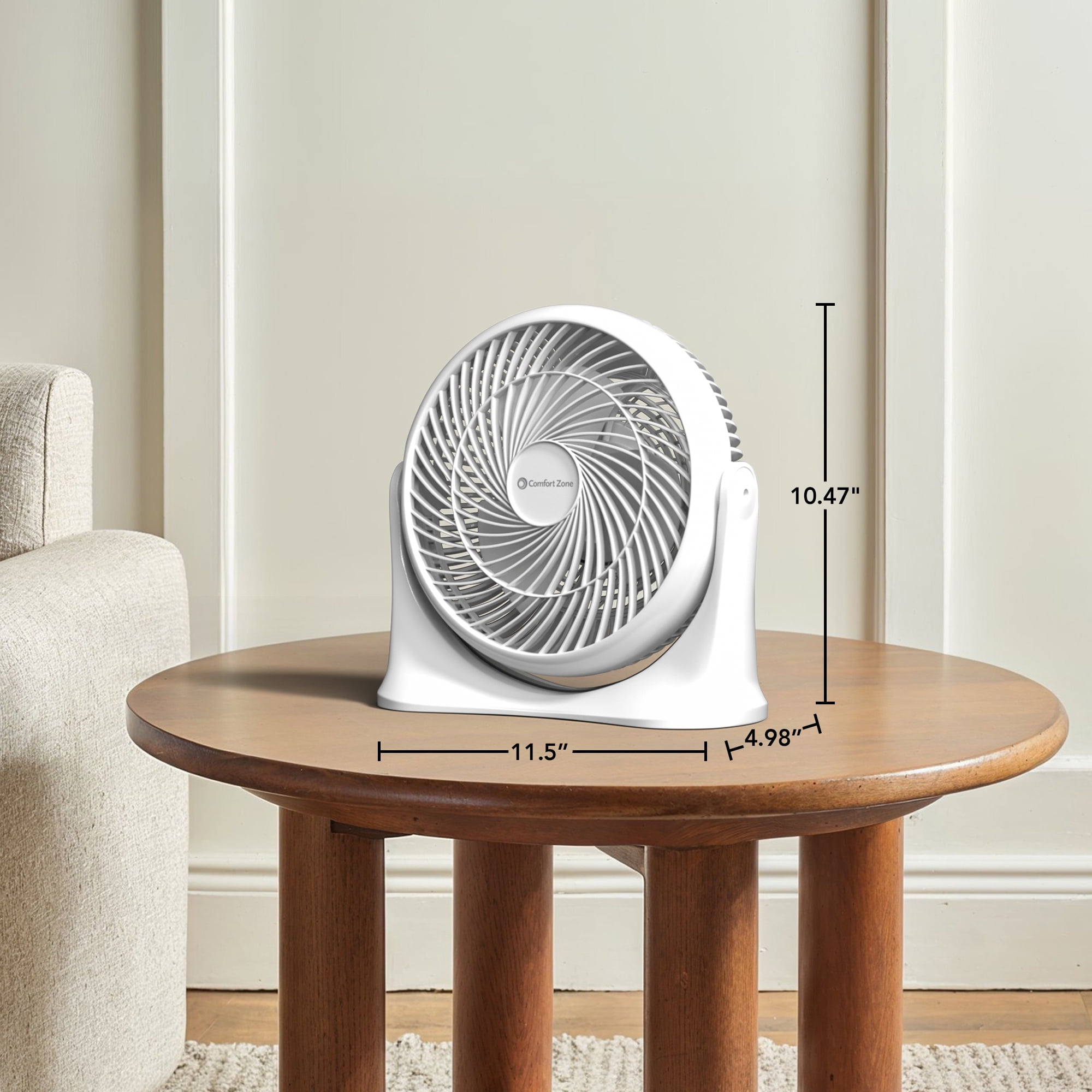 Comfort Zone 11 in. Desktop Table Fan with 3 Speeds, Adjustable Tilt, White