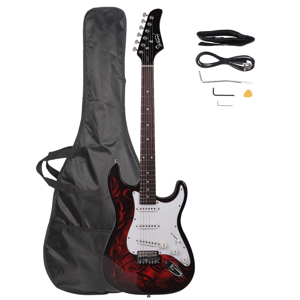 Lowestbest Electric Guitar with Bag Shoulder Strap Pick Whammy Bar Cord Wrench Tool, Red