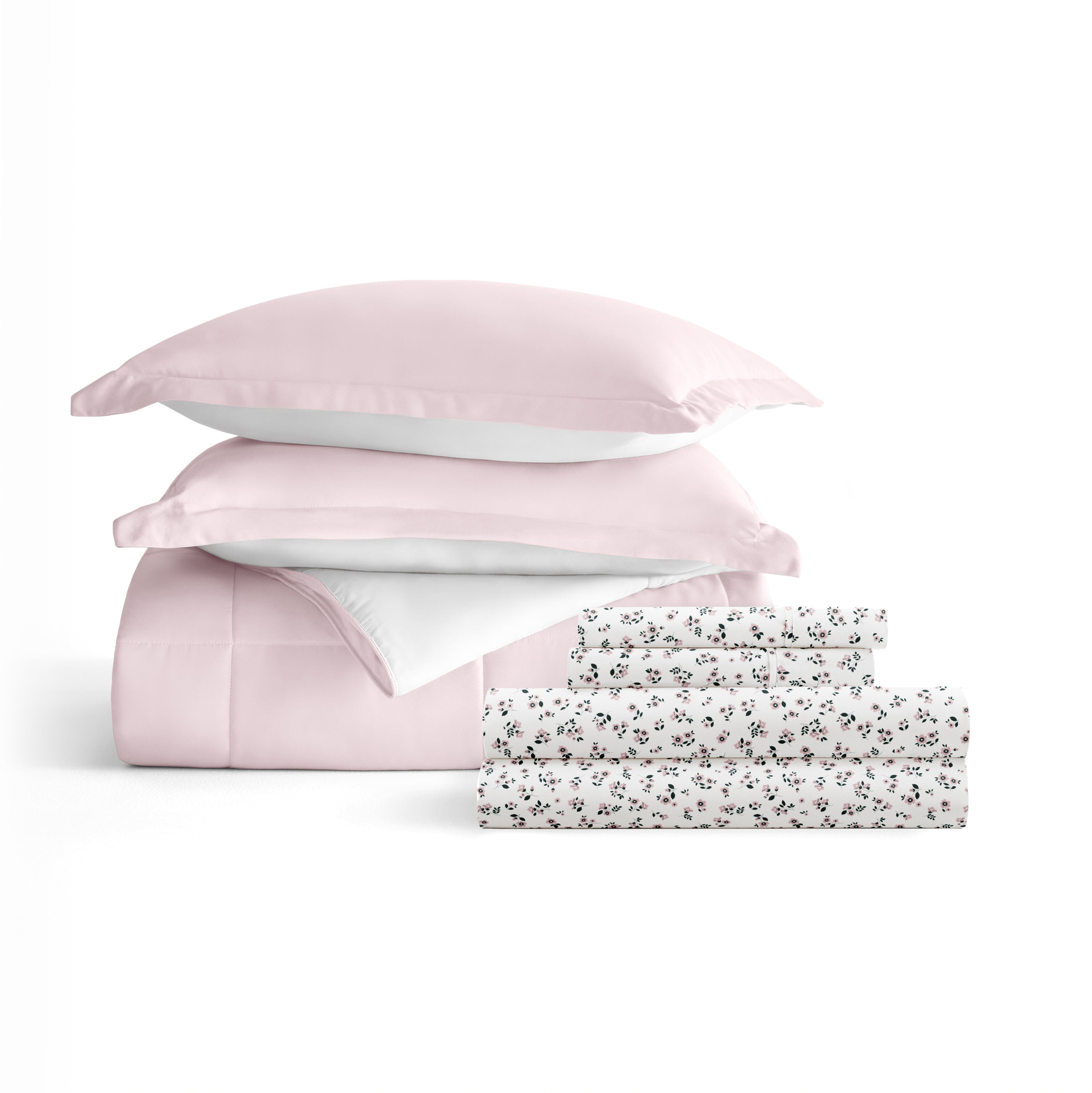 Noble Linens 5 Piece Bedding Bundle, Reversible Comforter and Patterned Sheet Set, Twin