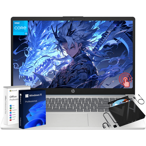 HP 15.6" Touchscreen Laptop for Business Student, Windows 11 Pro, Intel Core i3-1215U, 32GB RAM, 2TB SSD, Office Pro Lifetime License