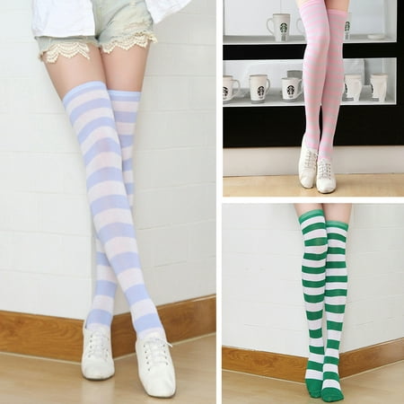 

1 Pair Women Fashion Stretch Color Striped Over The Knee Thigh High Long Socks