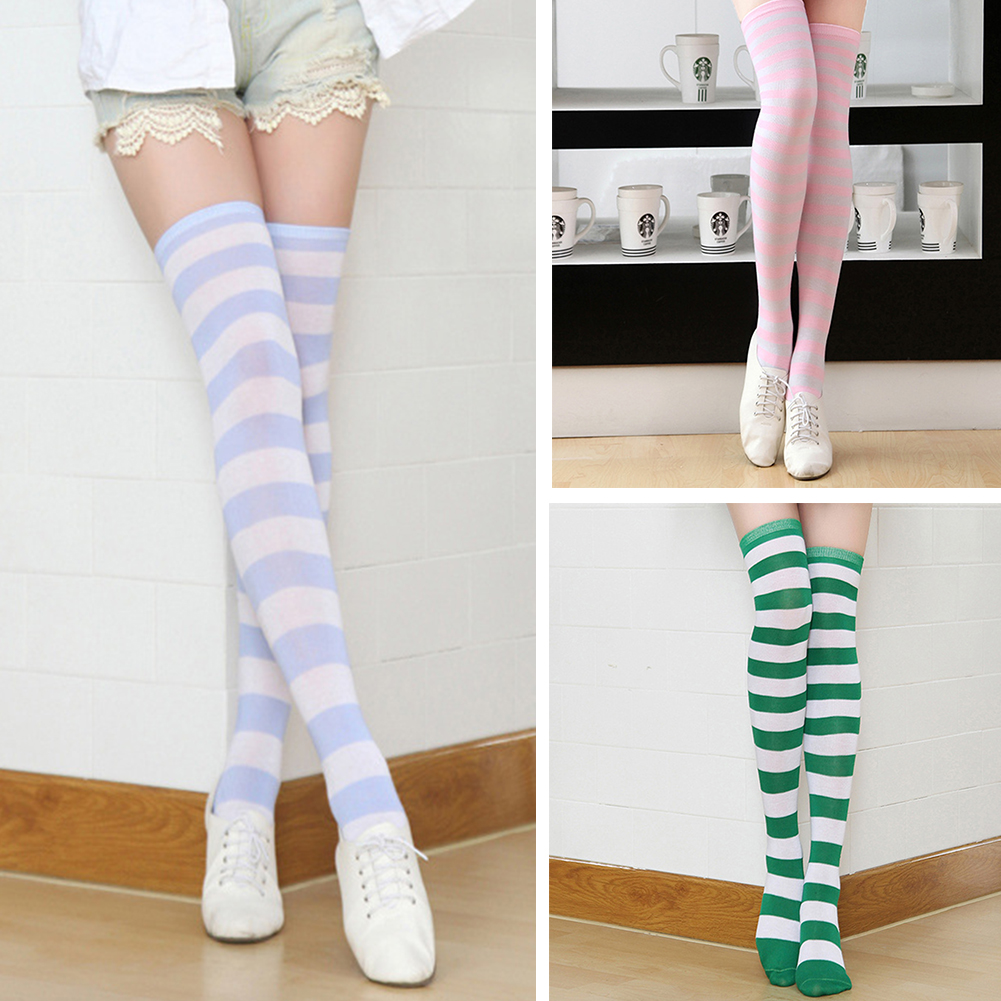 Womens Over The Knee Socks Colorful Striped Fashion Long Thigh High Stockings